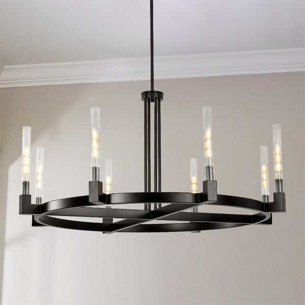 Dresqui 8-Light Dimmable Glass Wagon Wheel Traditional Chandelier (50")