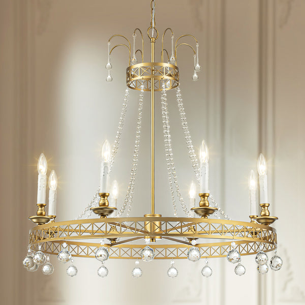 Veluma 8-Light Wagon Wheel Crystal Glam Chandelier (33")