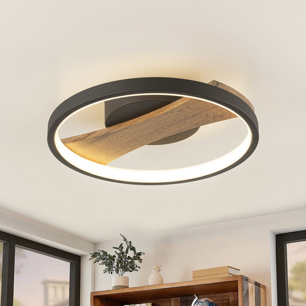 Lumisca LED Circle Round Wood Integrated Modern Semi-Flush Mount (12")