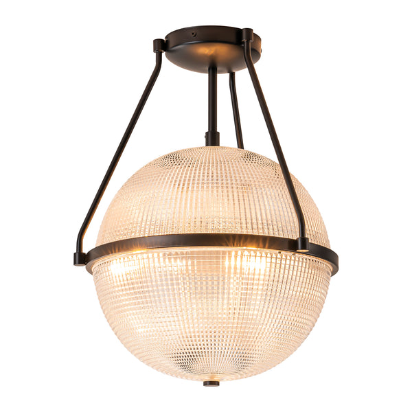 Brindlea 3-Light Grid Textured Glass Globe Glam Semi Flush Mount (14")