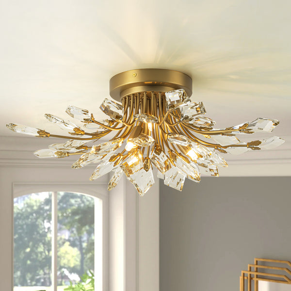 Fiorene 4-Light Crystal Linear Industrial Semi-Flush Mount (21")