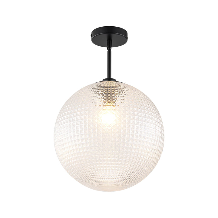 Lunara 1-Light Glass Globe Grid Textured Modern Pendant (14") My Store