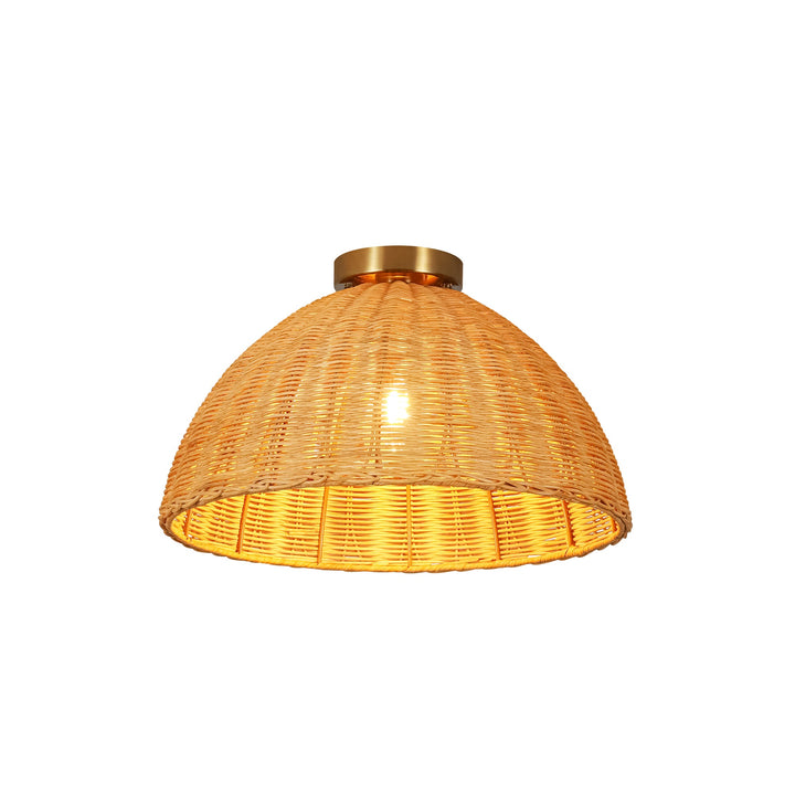 Arcluna 1-Light Dimmable Handwoven Rattan Boho Dome Flush Mount (16") My Store