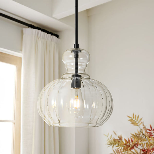 Brillara 1-Light Dimmable Glass Farmhouse Pumpkin Shaded Pendant (11")