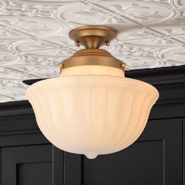 Terrana 1-Light Geometric Textured Glass Mid-Century Flush Mount (15")