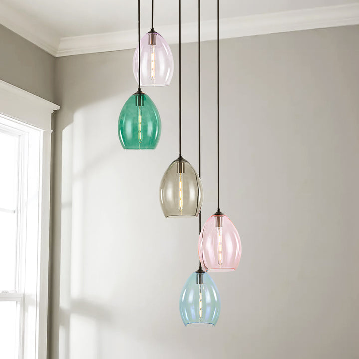 Floatiq 5-Light Tinted glass Teardrop Mid-Century Modern Pendant (20") Brightelier