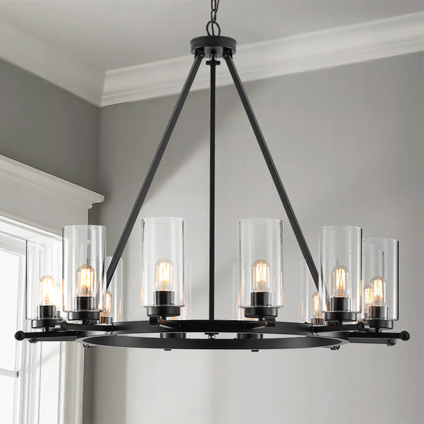 Dresqui 12-Light Dimmable Wagon Wheel Industrial Chandelier (39") Brightelier
