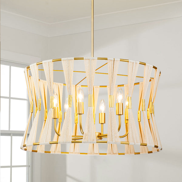 Rovista 6-Light Bleached Natural Rope Boho Pendant (24")