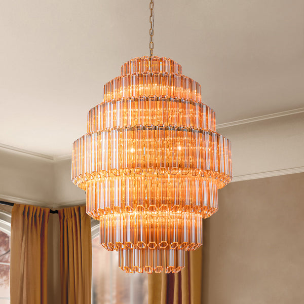 Faylux 20-Light Gold Glass 4-Tier Mid-Century Modern Chandelier (32")