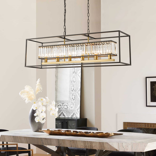 Zenvia 6-Light Rectangular Crystal Modern Chandelier (40")