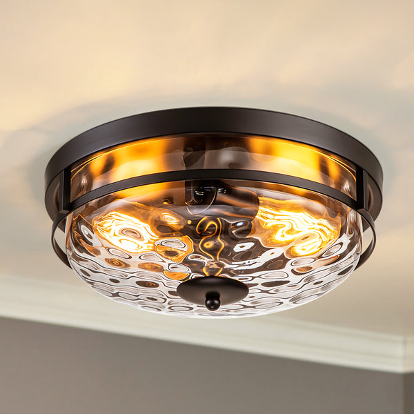 Lumisca 2-Light Hammered Glass Ceiling Farmhouse Light (13")
