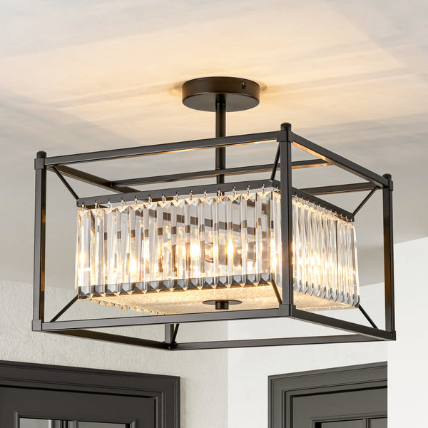 Virelle 4-Light Square Crystal Transitional Semi-Flush Mount (16")