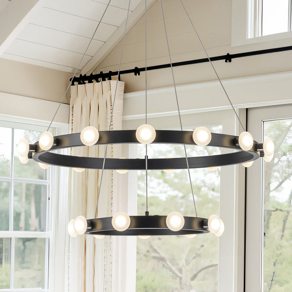 Glintory 24-Light LED Wagon Wheel Integrated Modern Chandelier (34") My Store