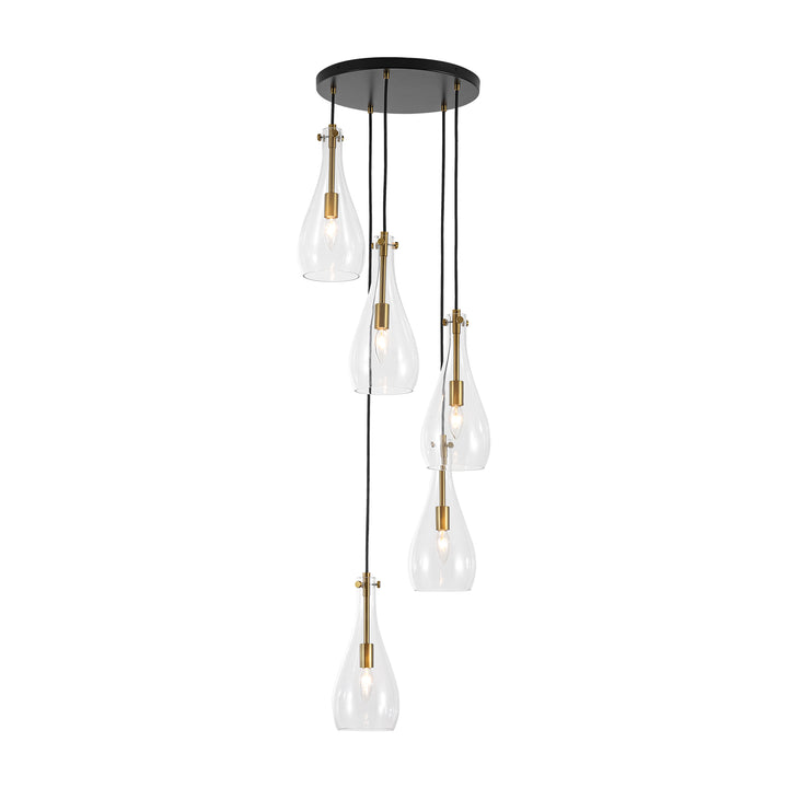Brillara 5-Light Dimmable Clear Goblet Glass Transitional Pendant (16") Brightelier
