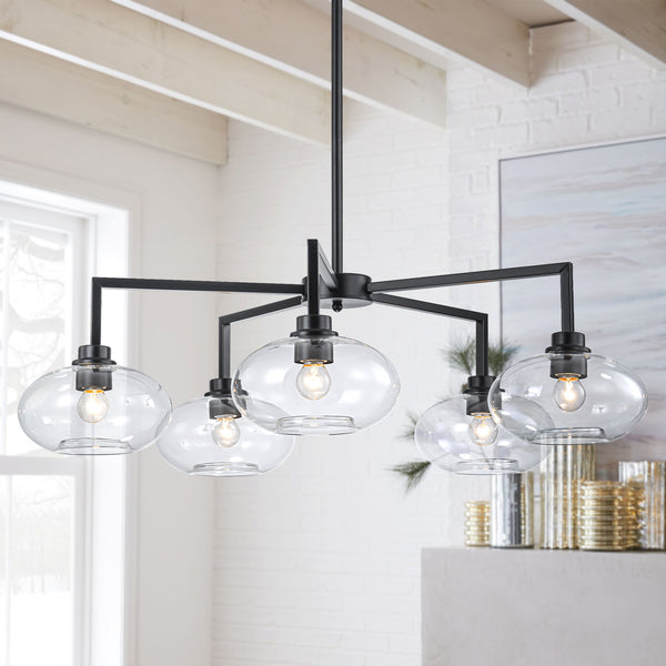 Avelon 5-Light Dimmable Clear Glass Modern Linear Chandelier (33")