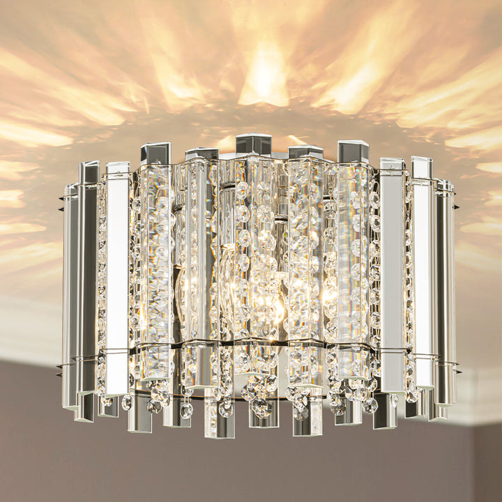 Brindlea 4-Light Cylinder Drum Crystal Flush Mount (14") Brightelier