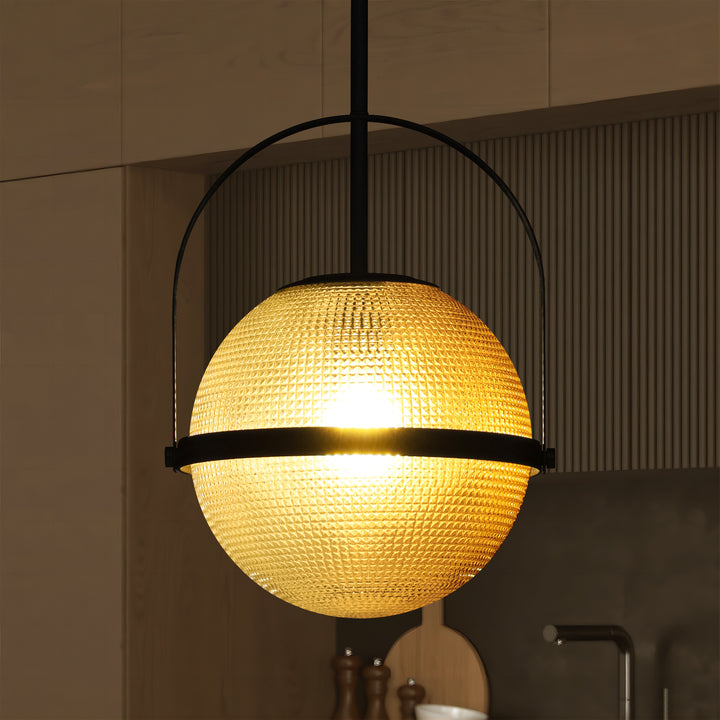 Brillara 1-Light Dimmable Grid Glass Minimalist Dome Pendant (9") Brightelier