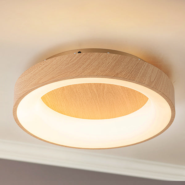 Auralyn 1-Light Dimmable Wooden LED Farmhouse Round Flush Mounted Sconce (15") My Store