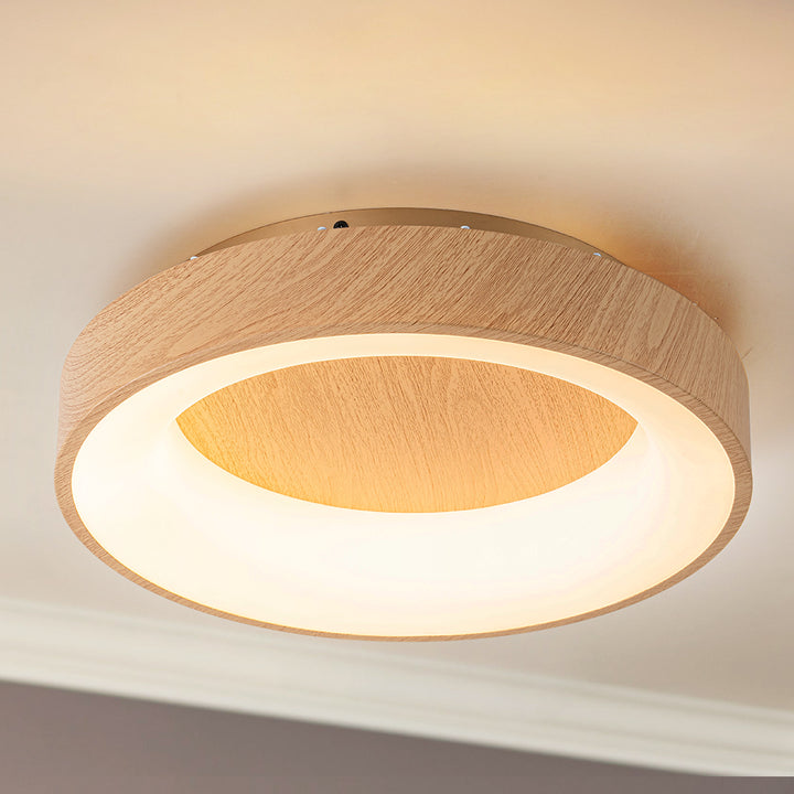 Auralyn 1-Light Dimmable Wooden LED Farmhouse Round Flush Mounted Sconce (15") My Store