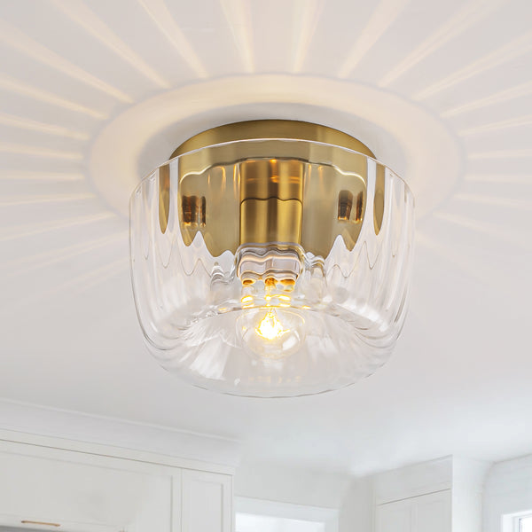 Lumisca 1-Light Dome Clear Striped Glass Modern Glam Flush Mount Ceiling Light (6") My Store