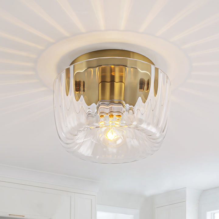 Lumisca 1-Light Dome Clear Striped Glass Modern Glam Flush Mount Ceiling Light (6") My Store