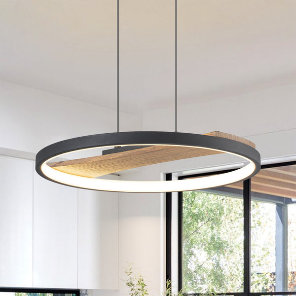 Lumisca LED Circle Round Wood Integrated Modern Pendant (16")