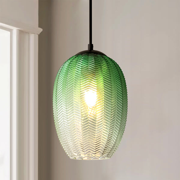 Brillara 1-Light Dimmable Ribbed Glass Modern Unique Statement Pendant (7")