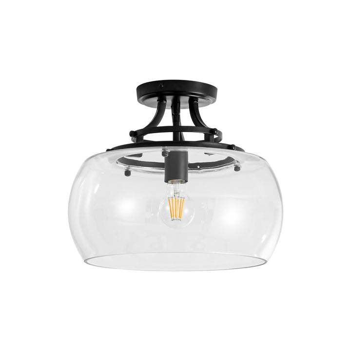 Brillara 1-Light Clear Glass Dome Modern Semi-Flush Mount Light (12") Brightelier