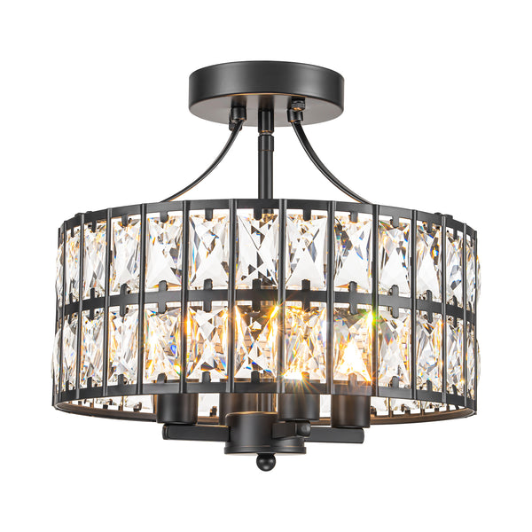 Brindlea 4-Light Dimmable Crystal Drum Glam Semi Flush Mount (13")