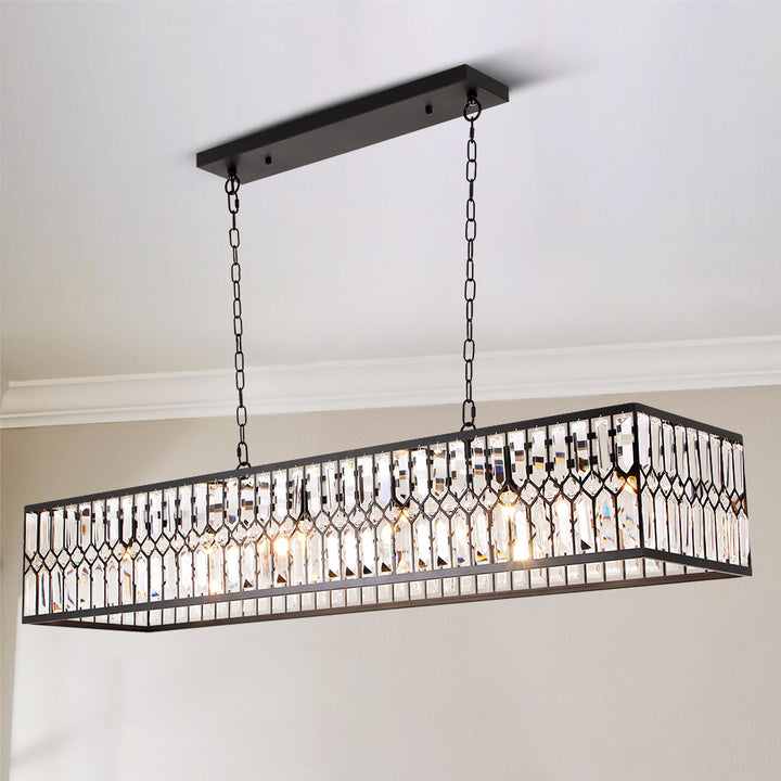 Zenvia 6-Light Crystal Rectangle Island Glam Chandelier (48") Brightelier