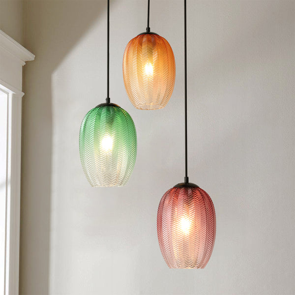 Brillara 3-Light Dimmable Ribbed Glass Transitional Pendant (14")