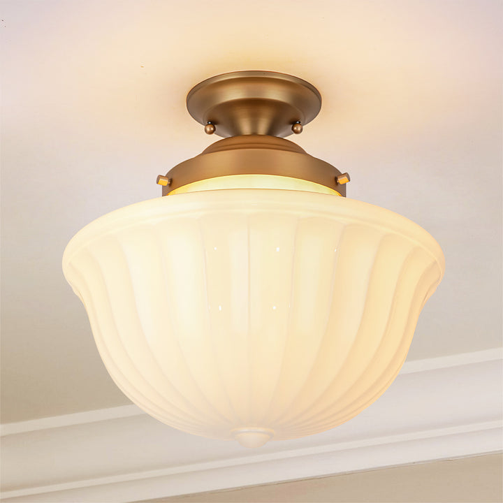 Terrana 1-Light Geometric Textured Glass Mid-Century Flush Mount (15") Brightelier