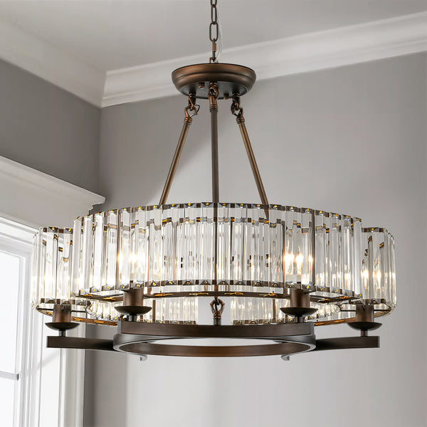Virelle 6-Light Cylinder Drum Crystal Industrial Chandelier (25") Brightelier