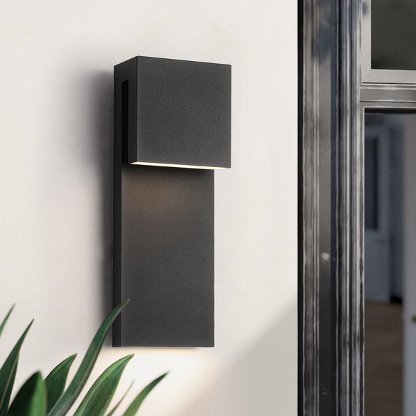 Velenta 2-Light Dimmable LED Modern Layered Block Outdoor Wall Sconce (14"） My Store