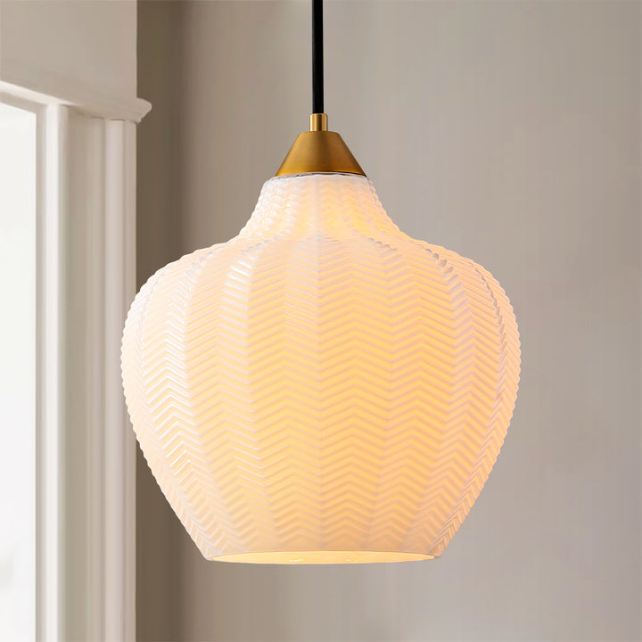 Moirava 1-Light Textured Frosted Glass Modern Pendant (10") Brightelier