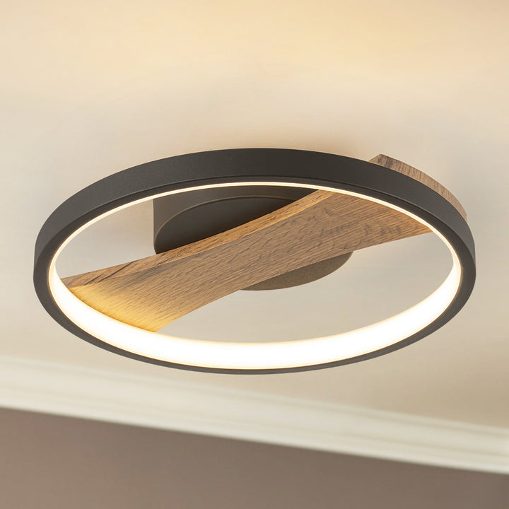 Lumisca LED Circle Round Wood Integrated Modern Semi-Flush Mount (12") Brightelier