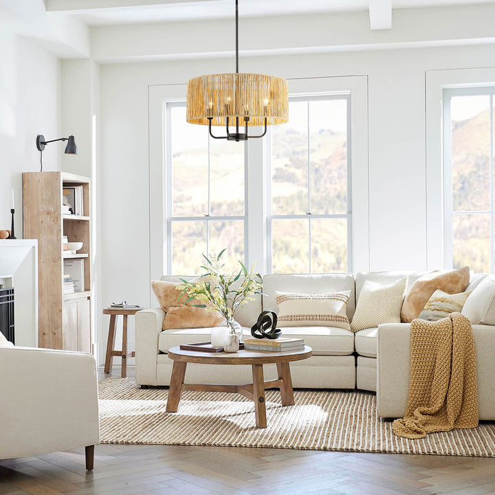 Rayvia 4-Light Handwoven Rope Drum Farmhouse Chandelier (20") Brightelier