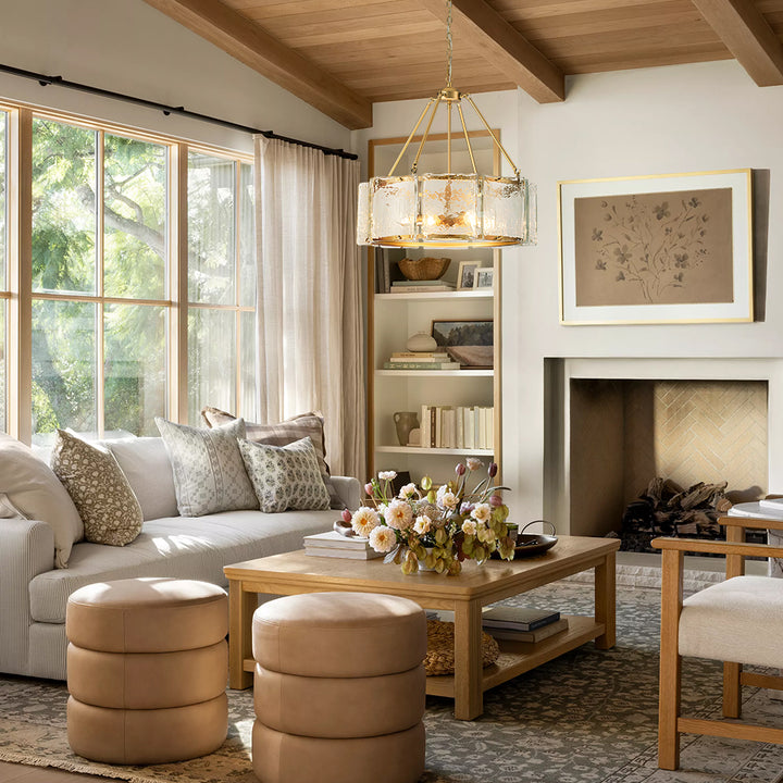 Nuvaya 5-Light Cylinder Drum Textured Glass Modern Chandelier (26") Brightelier