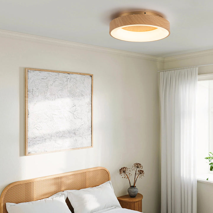 Auralyn 1-Light Dimmable Wooden LED Farmhouse Round Flush Mounted Sconce (15") My Store