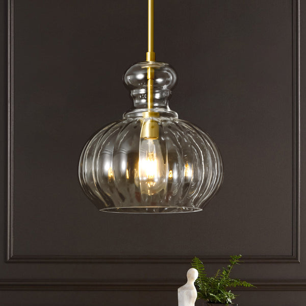 Brillara 1-Light Dimmable Glass Farmhouse Pumpkin Shaded Pendant (11")