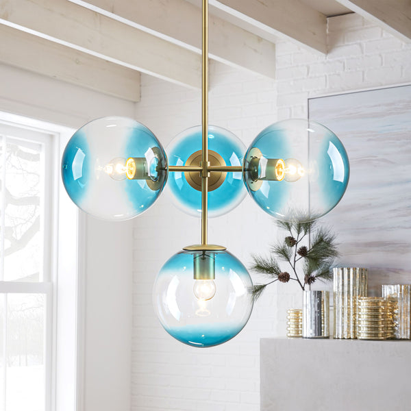 Soluma 4-Light Gradient Blue Glass Contemporary Bubble Chandelier (24")