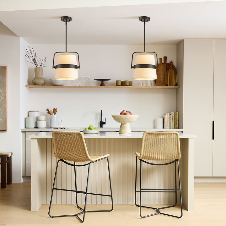 Axuvia 2-Light Drum Fabric Modern Pendant (12") Brightelier