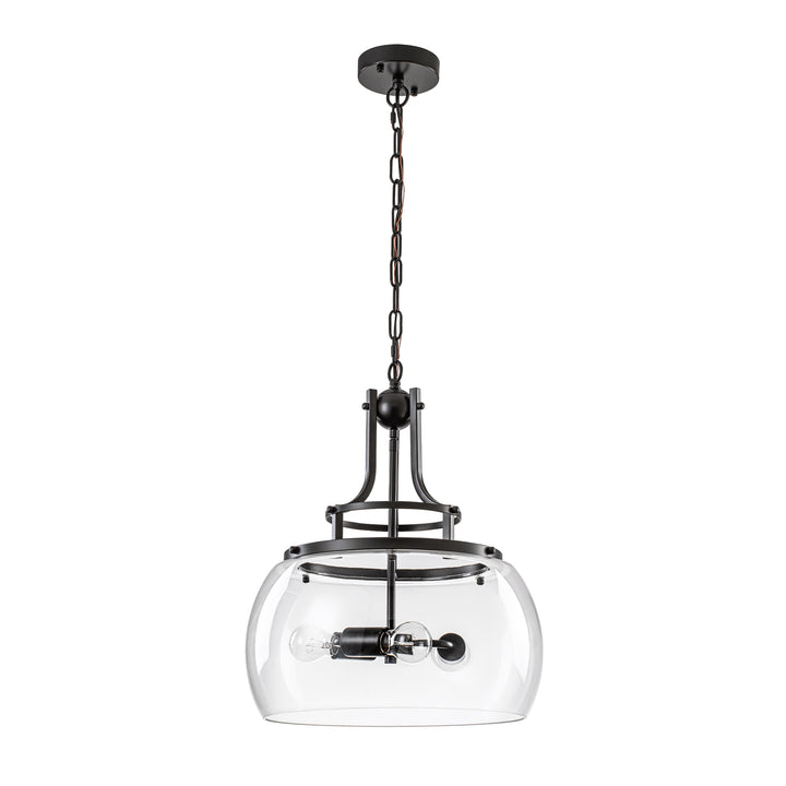 Mirevo 3-Light Dimmable Matte Black Clear Glass Dome Pendant (16") Brightelier