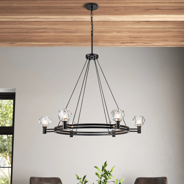 Dresqui 6-Light Dimmable Wheel Crystal Mid-Century Chandelier (35") Brightelier