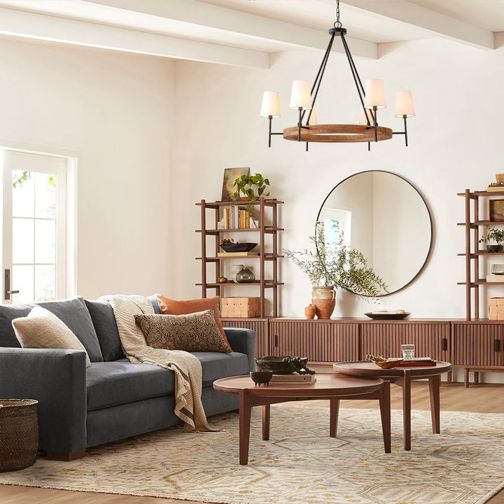 Dresqui 6-Light Dimmable Wood Wagon Wheel Vintage Chandelier (39") Brightelier