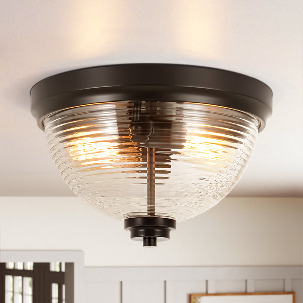 Velroa 2-Light Dimmable Glass Industrial Dome Flush Mount (12") My Store