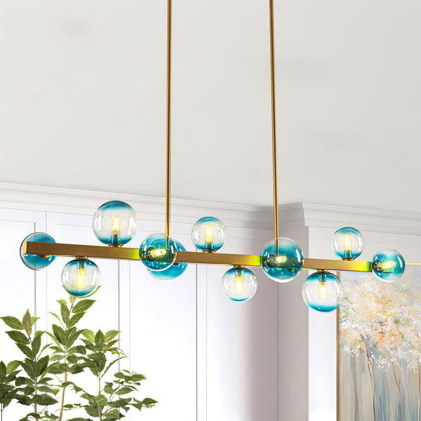 Zenvia 12-Light Gradient Blue Glass Contemporary Linear Bubble Chandelier (44")