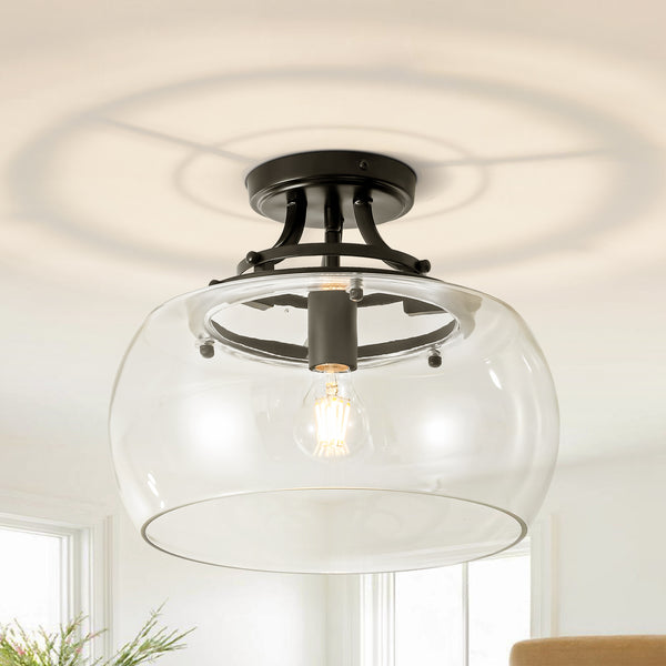 Brillara 1-Light Clear Glass Dome Modern Semi-Flush Mount Light (12") Brightelier