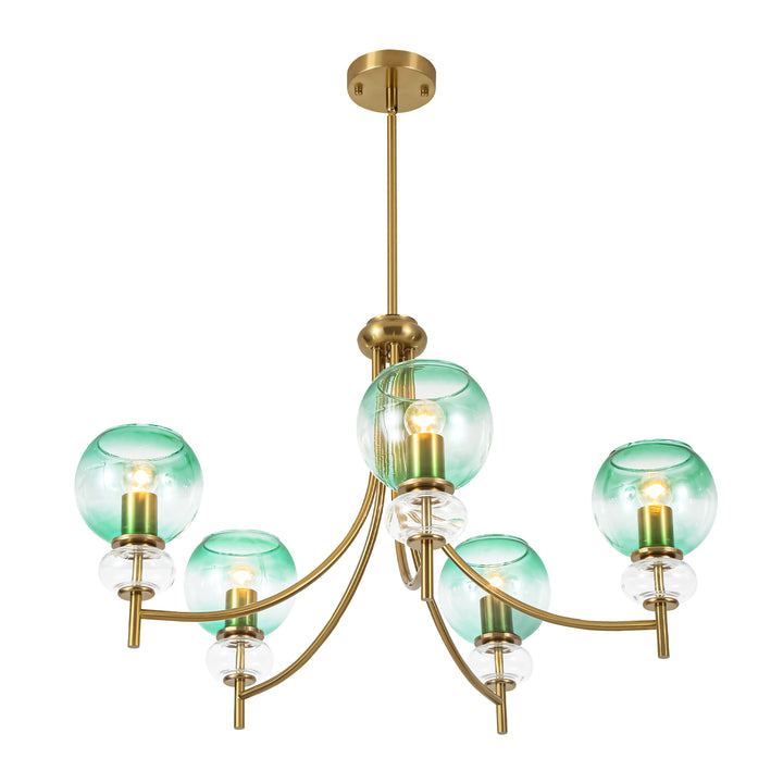 5-Light Sputnik Gradient Green Glass Globe Modern Glam Chandelier (31") Brightelier