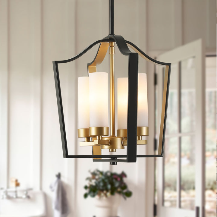 Dravyn 4-Light Dimmable Glass Industrial Cage-Frame Chandelier (13") My Store